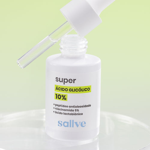 super ácido glicólico 10% sallve, com peptídeo antioleosidade, niacinamida 5% e ácido lactobiônico