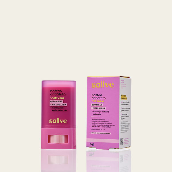 Bastão Antiatrito Corporal Sallve com embalagem 15g – previne assaduras, acalma a pele sensibilizada e uniformiza o tom