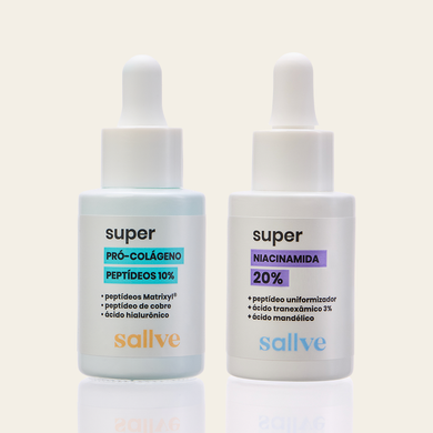 Dupla Colágeno e Niacinamida 20% Sallve – Super Pró-Colágeno 10% e Super Niacinamida 20% lado a lado