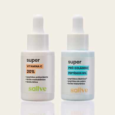 Dupla Colágeno e Vitamina C 20% Sallve – Super Pró-Colágeno 10% e Super Vitamina C 20% lado a lado