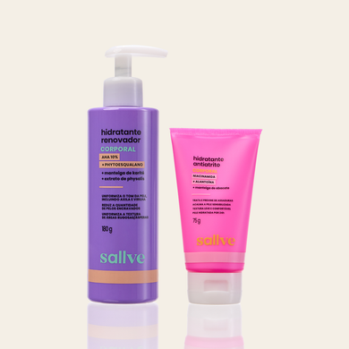 Dupla Cuidado Corporal Renovador Sallve – Hidratante Antiatrito 75g e Hidratante Renovador Corporal lado a lado