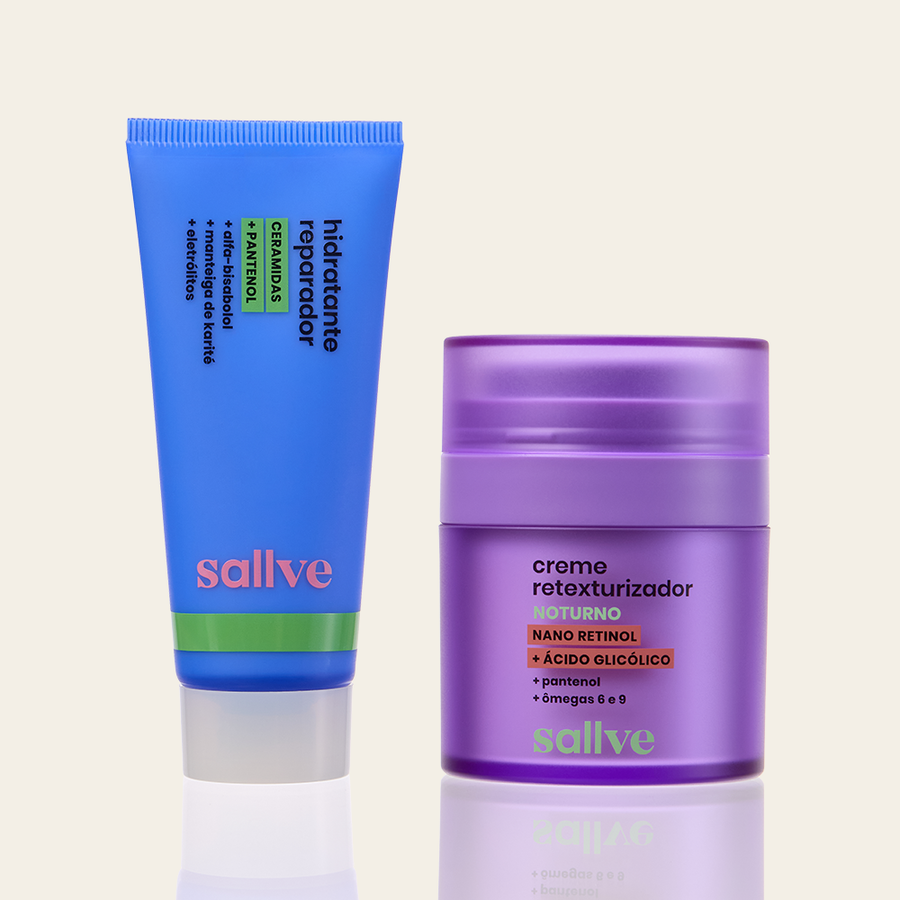Dupla Renova e Repara Sallve – Creme Retexturizador Noturno e Hidratante Reparador lado a lado