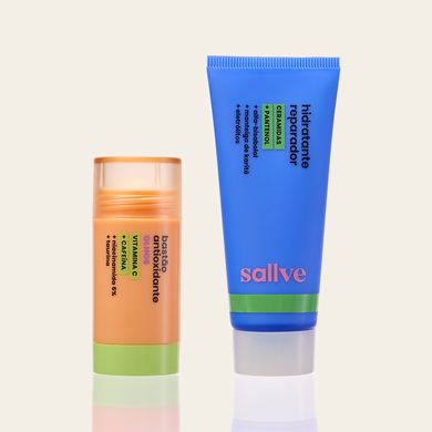 Dupla Repara e Revigora Sallve – Bastão Antiolheiras Antioxidante e Hidratante Reparador lado a lado