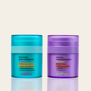Dupla Tratamento Profundo Sallve – Firmador Pró-Colágeno e Creme Retexturizador Noturno lado a lado
