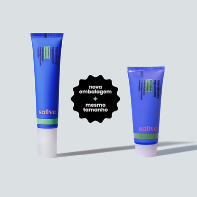 Nova embalagem do Hidratante Reparador Sallve com mesmo tamanho e fórmula reparadora para rosto e corpo.
