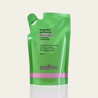 Refil do Limpador Antiacne Sallve 240ml – embalagem econômica com ácido salicílico, melaleuca e niacinamida