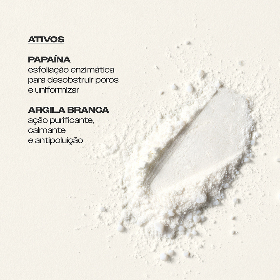 Ativos do Limpador Enzimático em Pó Sallve – papaína faz esfoliação enzimática e argila branca tem ação purificante e calmante