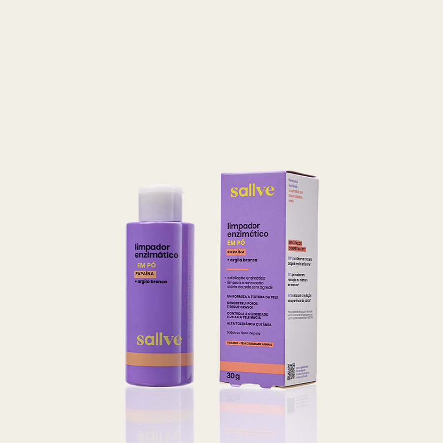 Limpador Enzimático em Pó Sallve com embalagem 30g – esfoliação enzimática diária com papaína