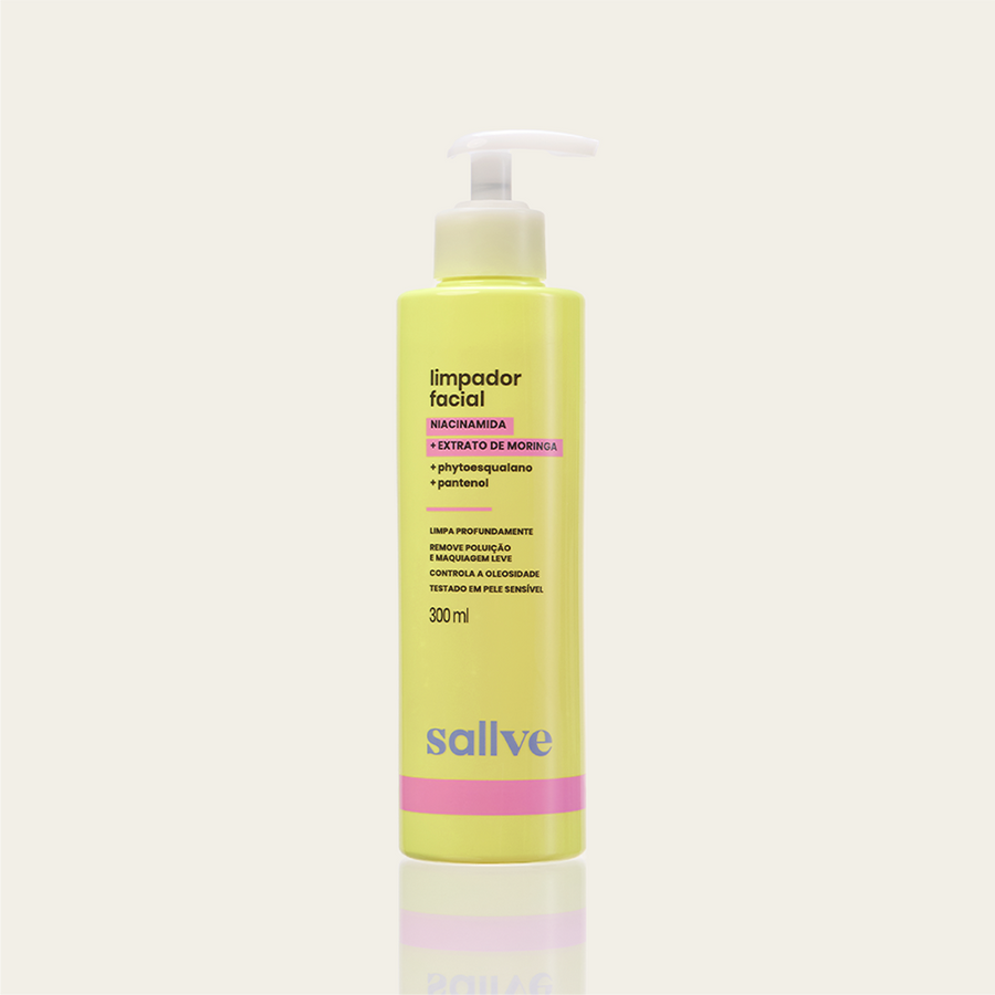 Limpador Facial Sallve 300ml – frasco com pump, niacinamida, extrato de moringa, phytoesqualano e pantenol
