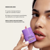 Modo de uso da Máscara Renovadora Labial Sallve – puxar a tampa externa e girar, liberando uma quantidade semelhante a um grão de arroz
