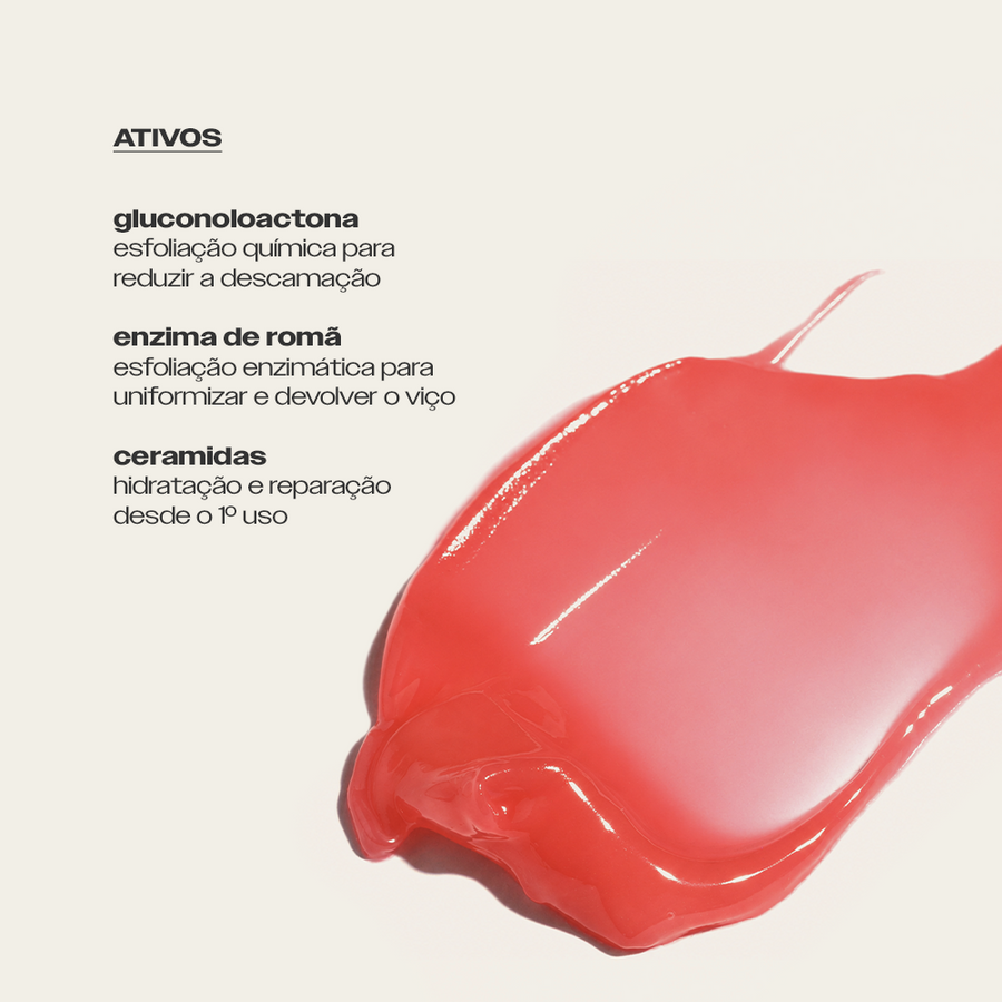 Ingredientes da Máscara Renovadora Labial Sallve – textura gel-bálsamo labial com gluconolactona, enzimas de romã e ceramidas