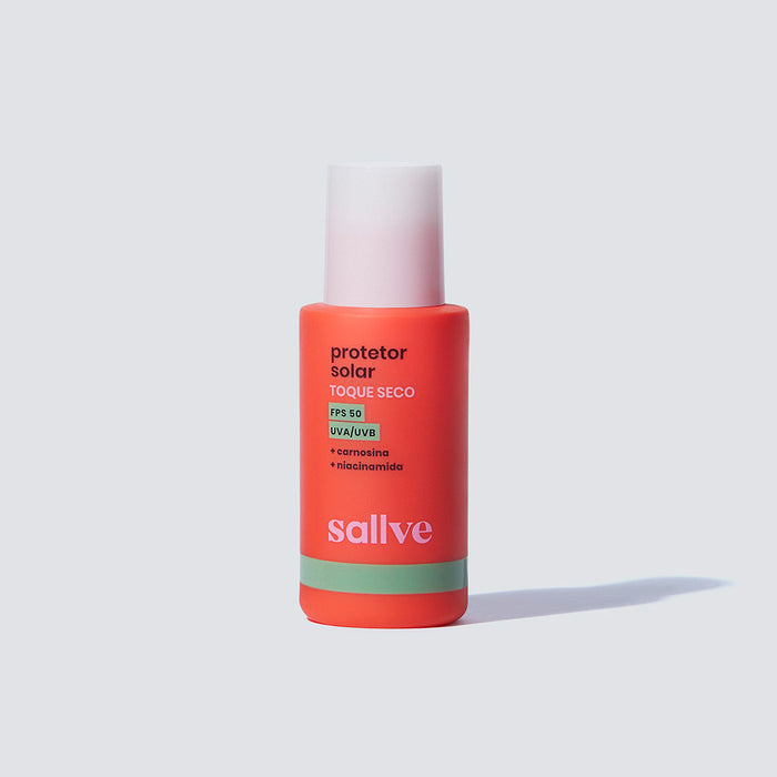 embalagem proteto solar toque seco FPS50 UVA/UVB sallve