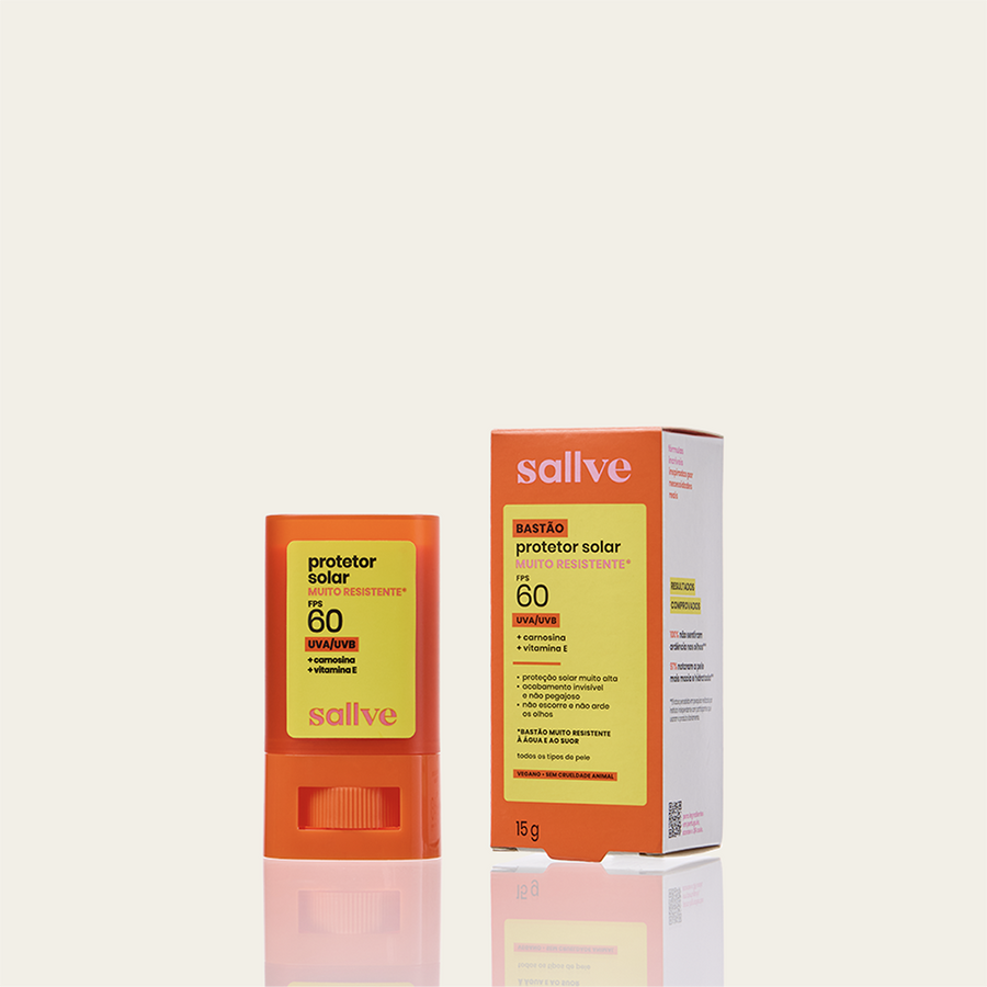 Protetor Solar Bastão FPS 60 Muito Resistente Sallve com embalagem 15g – stick facial de alta proteção