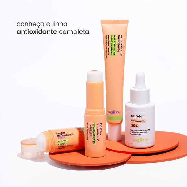 Linha antioxidante completa sallve — Bastão, Sérum e Hidratante Vitamina C Pura juntos