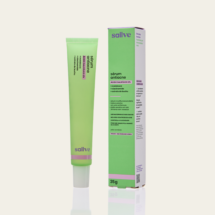 Sérum Antiacne Sallve com embalagem 35g – ácido salicílico 2% para acne, cravos e oleosidade