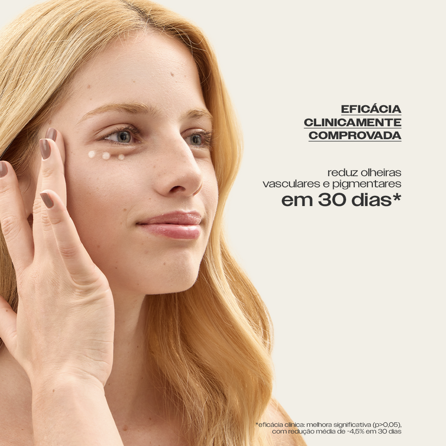 Sérum Antiolheiras Sallve aplicado sob os olhos – tratamento diário que reduz olheiras pigmentares e vasculares em 30 dias