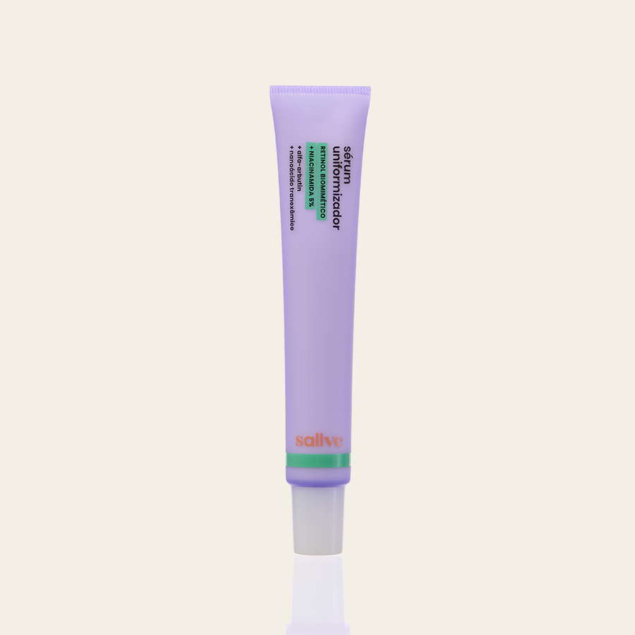 Sérum Uniformizador Sallve 35g – bisnaga com retinol biomimético, niacinamida 5%, nanoácido tranexâmico e alfa-arbutin