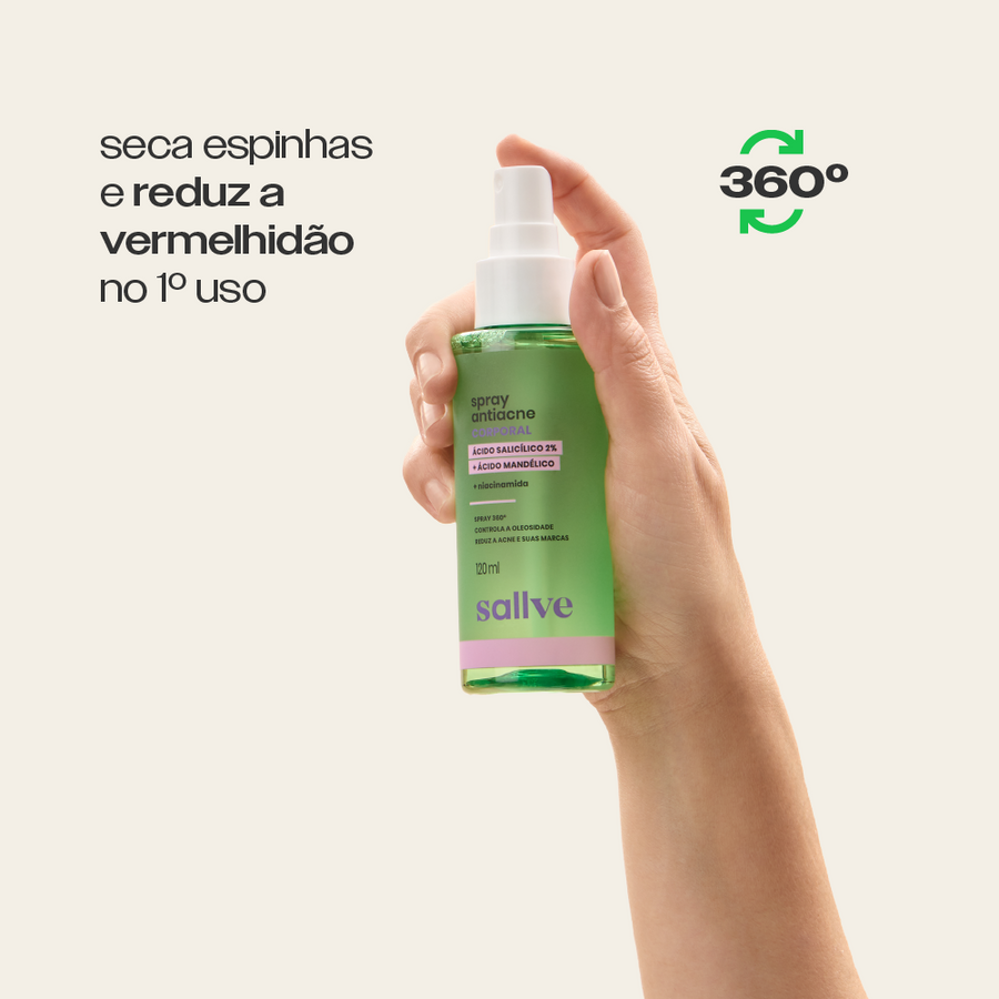 Spray Antiacne Corporal Sallve com válvula 360° – seca espinhas e reduz a vermelhidão no primeiro uso