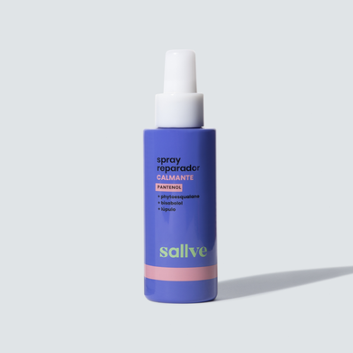 Frasco do Spray Reparador Calmante Sallve 120ml com pantenol, phytoesqualano, bisabolol e lúpulo.
