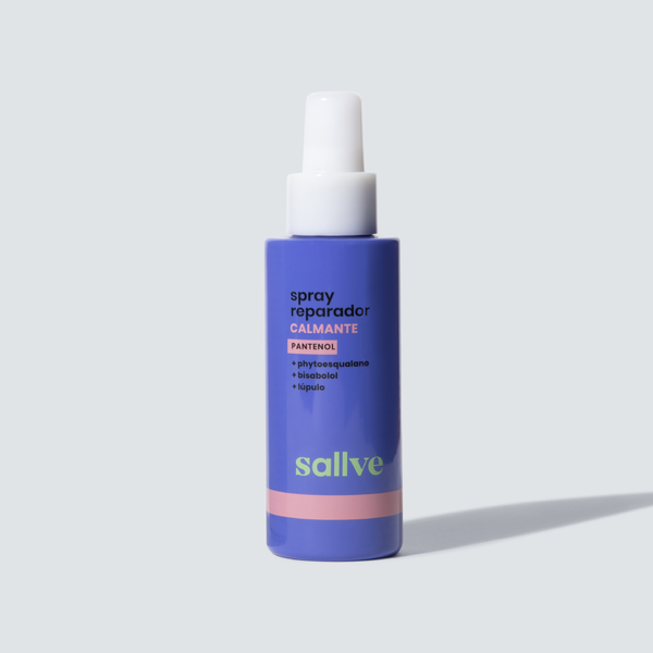 Frasco do Spray Reparador Calmante Sallve 120ml com pantenol, phytoesqualano, bisabolol e lúpulo.