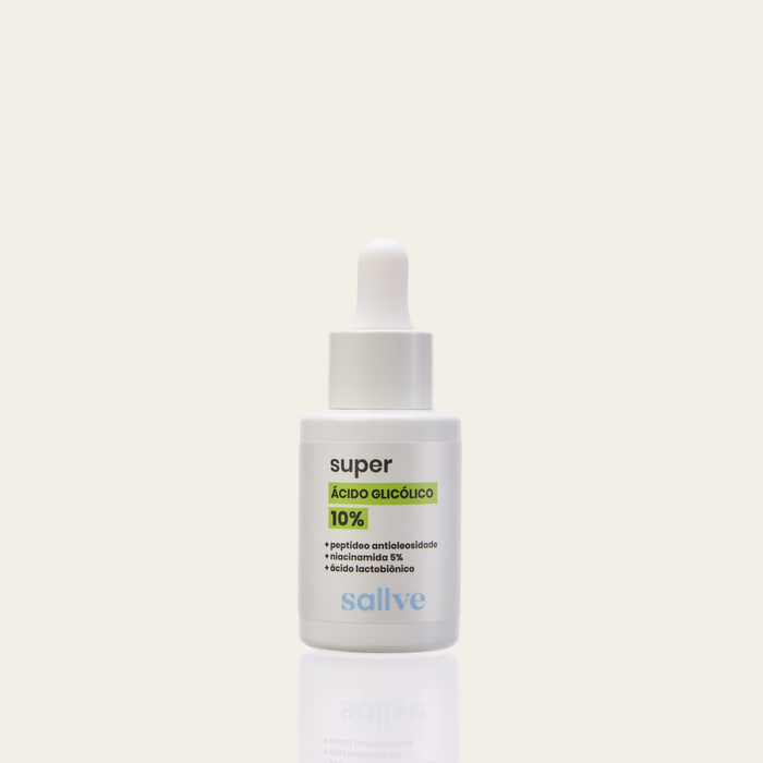 Super Ácido Glicólico 10% Sallve 30ml – sérum com peptídeo antioleosidade, niacinamida 5% e ácido lactobiônico