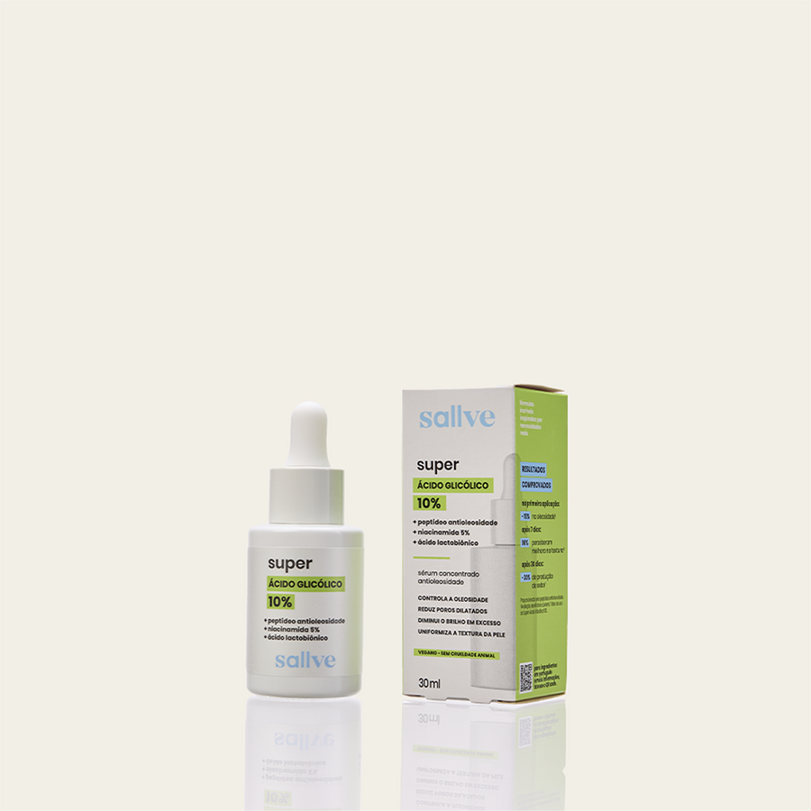 Super Ácido Glicólico 10% Sallve com embalagem 30ml – sérum concentrado antioleosidade