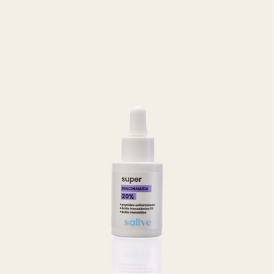 Super Niacinamida 20% Sallve 30ml – sérum com peptídeo uniformizador, ácido tranexâmico 3% e ácido mandélico