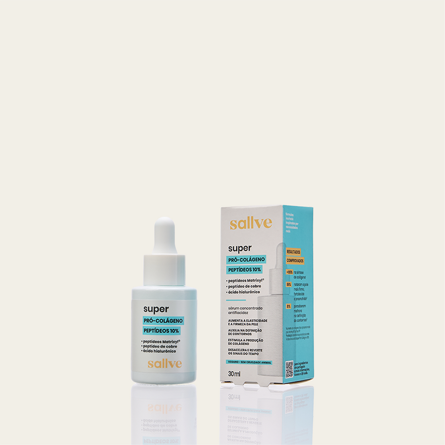 Super Pró-Colágeno 10% Sallve com embalagem 30ml – sérum concentrado de peptídeos para firmeza