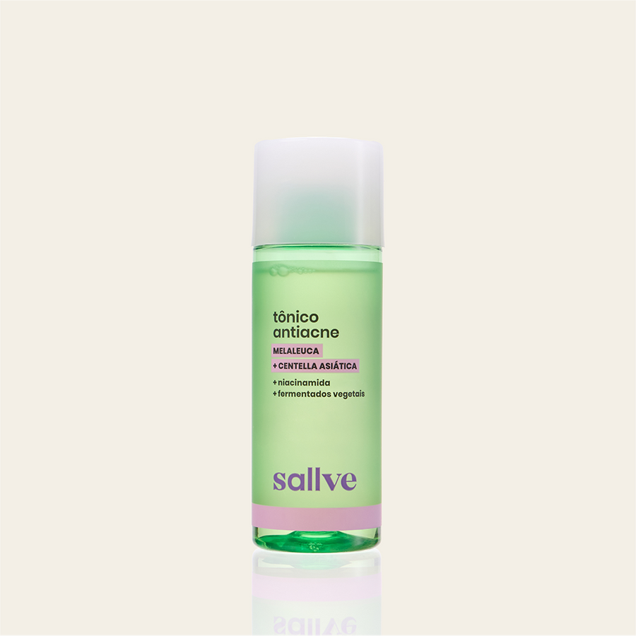 Tônico Antiacne Sallve 120ml – frasco com melaleuca, centella asiática, niacinamida e fermentados vegetais