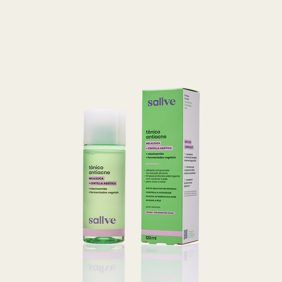 Tônico Antiacne Sallve com embalagem 120ml – efeito secativo em espinhas, controla a oleosidade e suaviza marcas da acne