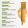 Vitamina C Antioxidante Hidratante Sallve com textura em gel ao lado da embalagem e lista dos ativos: nano vitamina C 10%, ácido hialurônico, resveratrol, cafeína, niacinamida, carnosina e vitamina E, com seus benefícios para a pele.