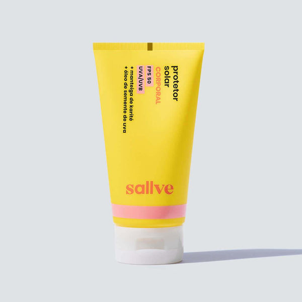 Protetor solar corporal FPS 50 Sallve com manteiga de karité e óleo de semente de uva, alta proteção UVA/UVB.