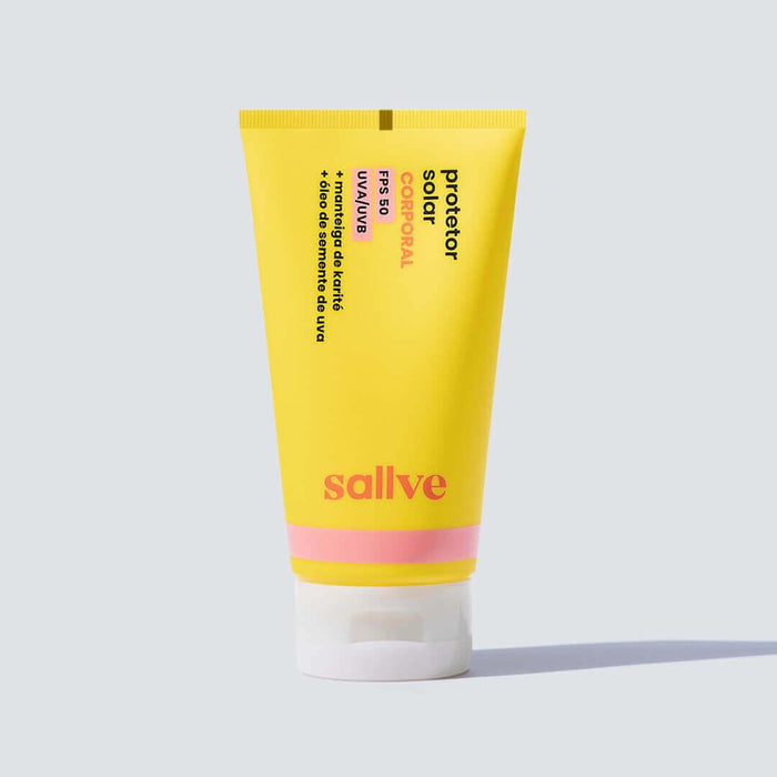 Protetor solar corporal FPS 50 Sallve com manteiga de karité e óleo de semente de uva, alta proteção UVA/UVB.